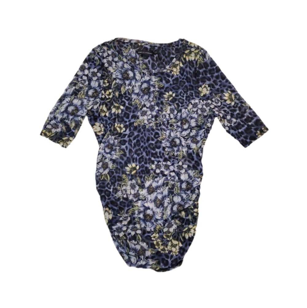 White House Black Market Blue Floral Leopard Ruched‎ Top Small